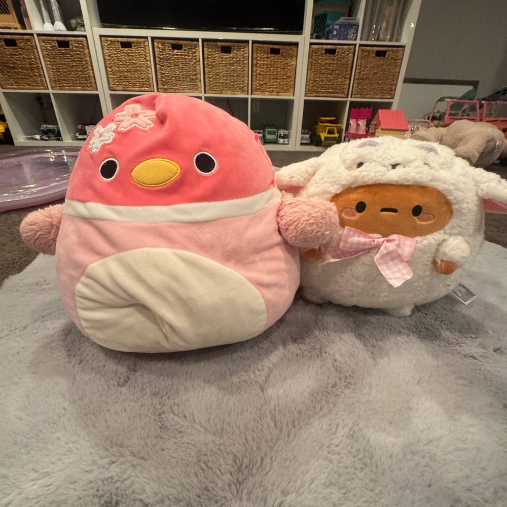 Squishmallows Pink and White Plush & smoke lamb stuffed animal bundle